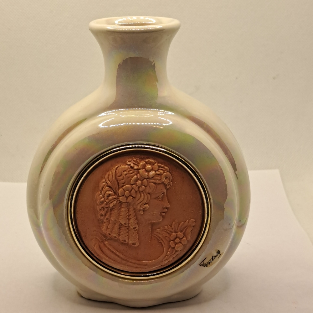 Vintage Capodimonte Porcelain Cameo Decorative Vase